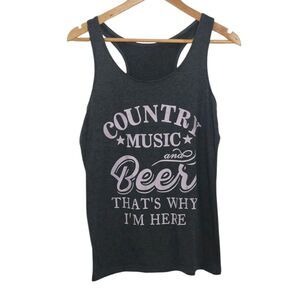 Graphic Tank Top Women's Size Medium Country Music And Beer Funny Tee Gray White